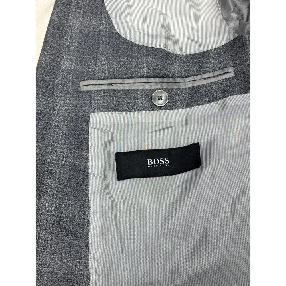 Hugo Boss Hutsons4 Grey Plaid Virgin Wool‎ Blazer Sport Coat Mens 38R Lanificio